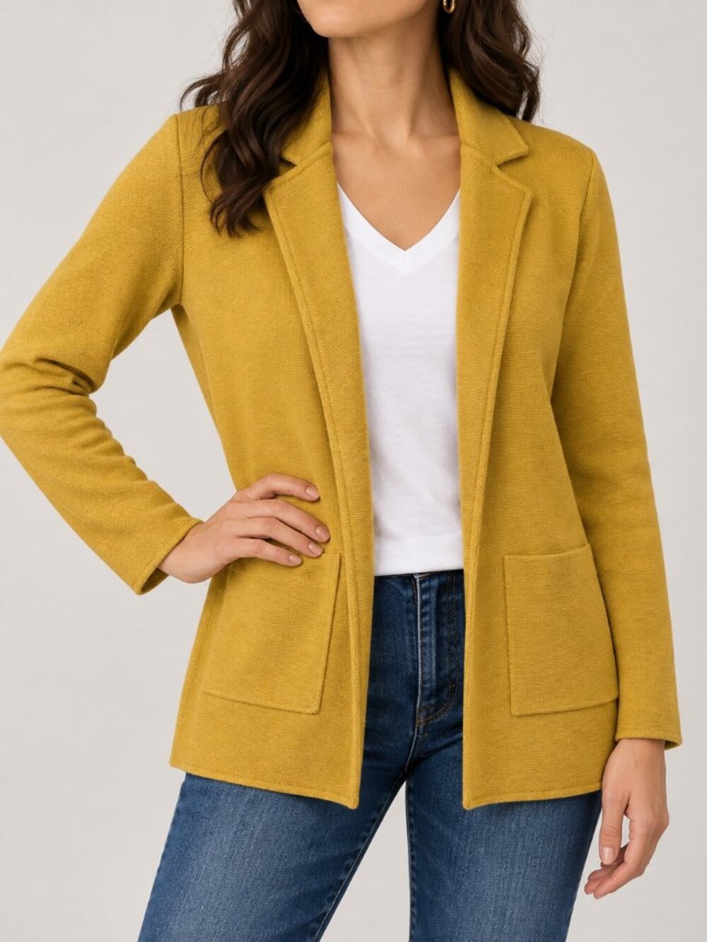 Magaschoni Cardigan Sweater, Open Front, Yellow, XS